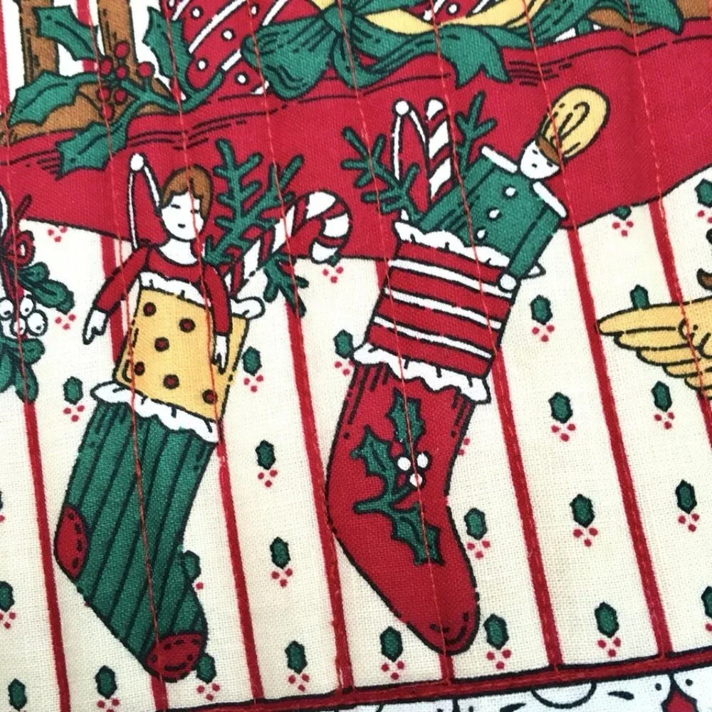 VTG 4 Quilted Holiday Placemats11”x15” 4 Matching Napkins Christmas Santa Angels